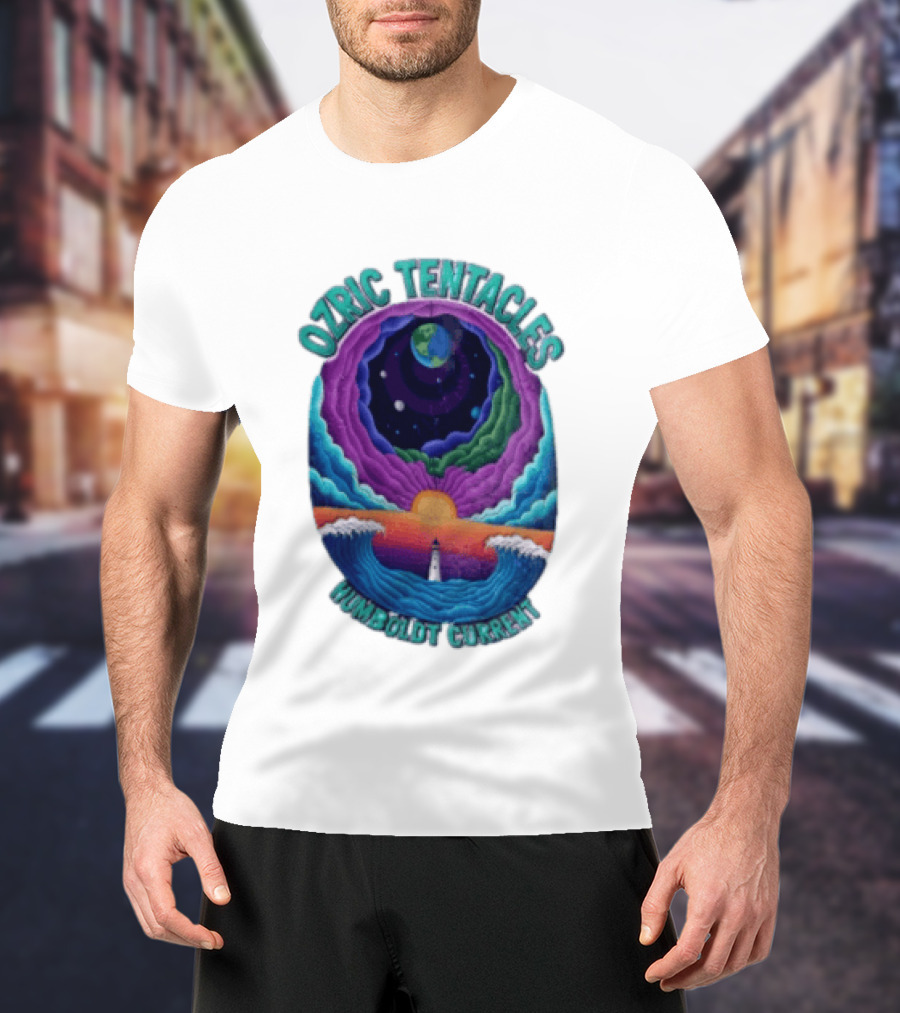 Ozric Tentacles Humboldt Current Ocean Lighthouse Sunset Planet Waves T-Shirt