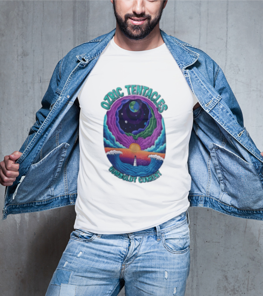 Ozric Tentacles Humboldt Current Ocean Lighthouse Sunset Planet Waves T-Shirt