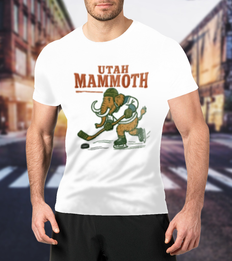 Utah Mammoth Hockey Player Mammoth Playing Hockey T-Shirt
