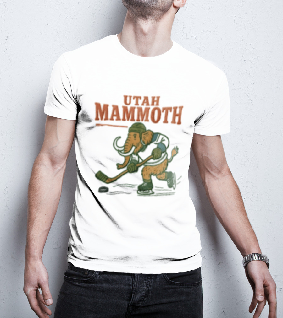 Utah Mammoth Hockey Player Mammoth Playing Hockey T-Shirt