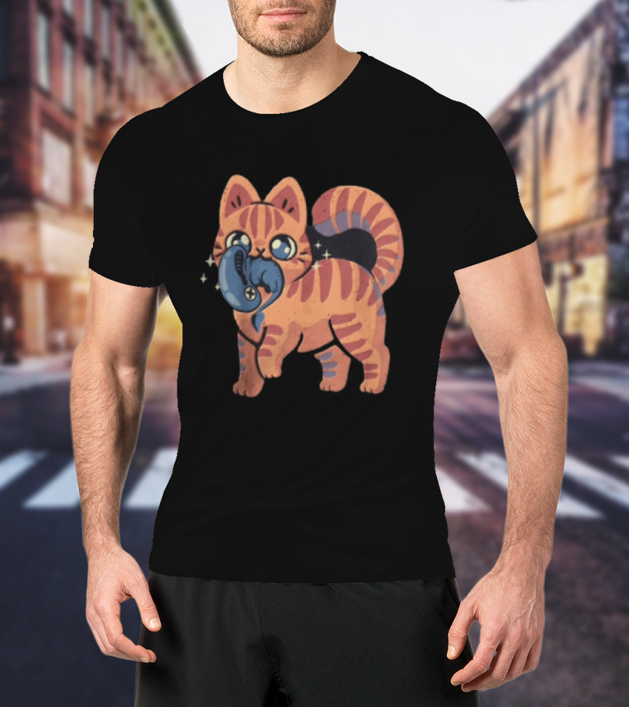 Alien Cat Meets Cartoon Striped Cosmic Creature T-Shirt