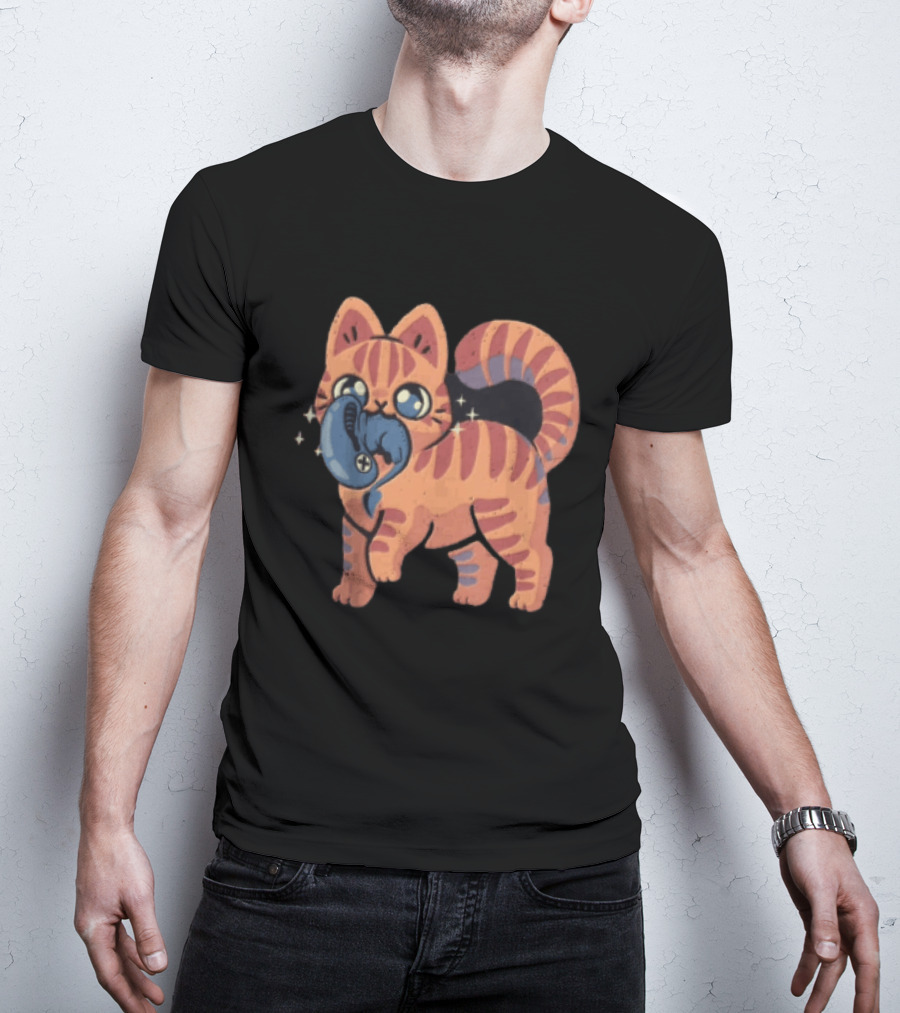 Alien Cat Meets Cartoon Striped Cosmic Creature T-Shirt