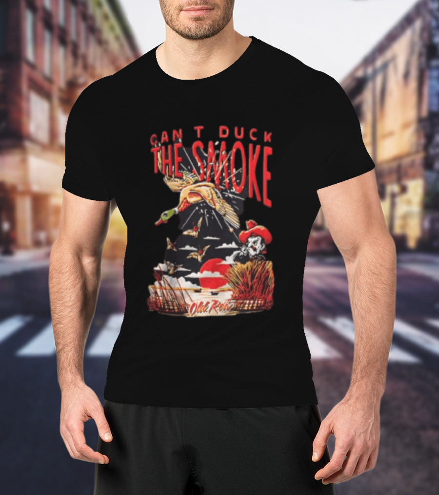Can't Duck The Smoke Old Row Duck Hunting Scenic Sunset And Cowboy T-Shirt