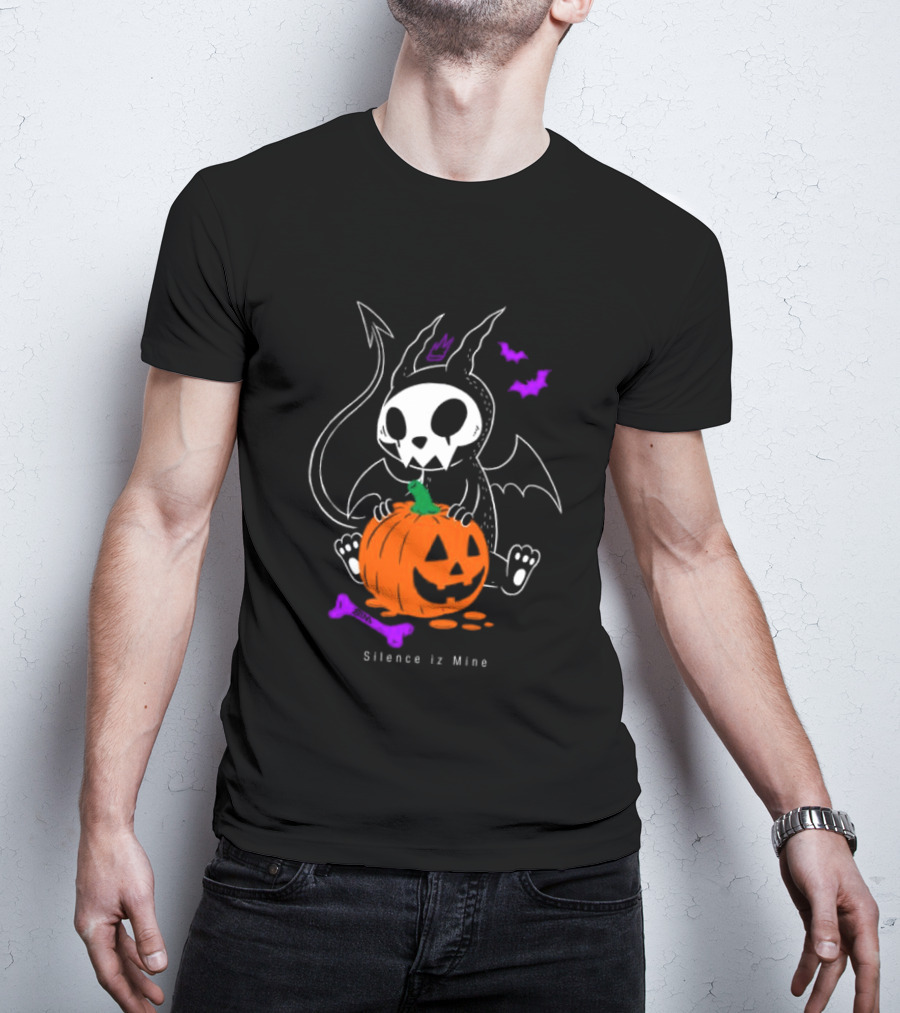 Silence Iz Mine Sim Store Rolling Cradle Black Purple Halloween Characters Pumpkin Bats T-Shirt