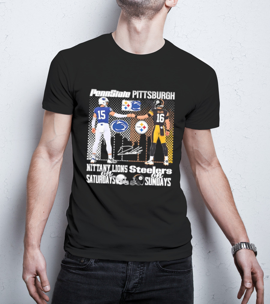 Penn State Nittany Lions Saturdays Pittsburgh Steelers Sundays Skyline Football Rivalry T-Shirt