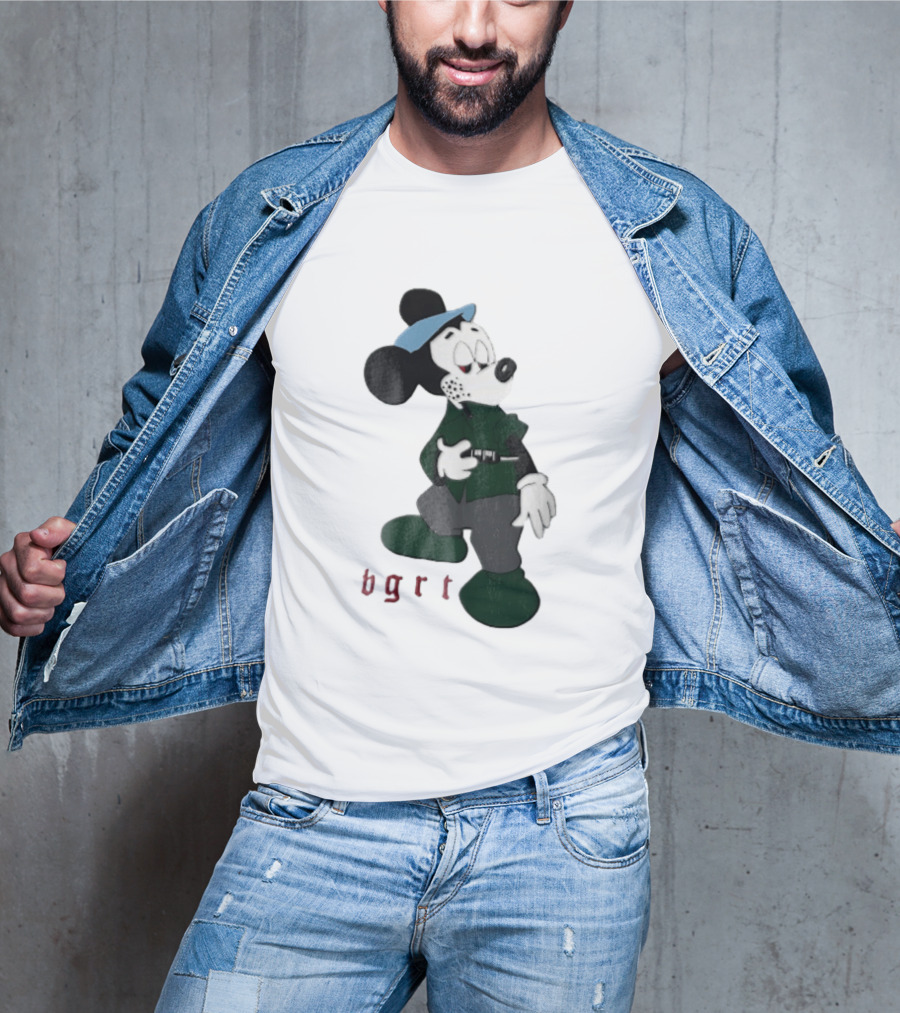 BGRT Cartoon Mouse Green Jacket Syringe Cigarette T-Shirt