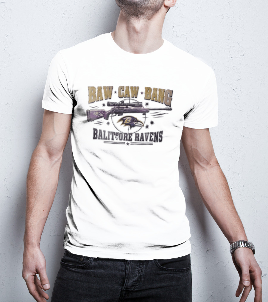 Baltimore Ravens Baw Caw Bang Sniper Rifle Bullet Holes Distressed T-Shirt