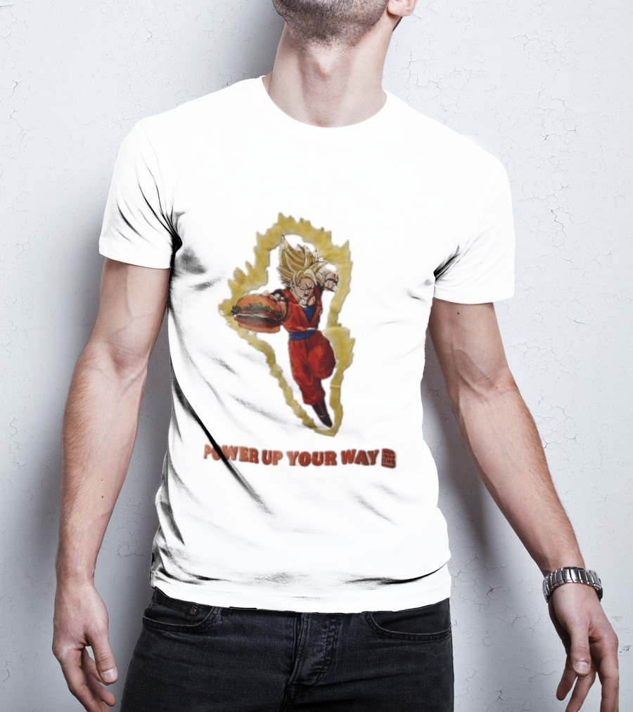 Burger King Power Up Your Way Super Saiyan Goku Holding Cheeseburger Aura T-Shirt