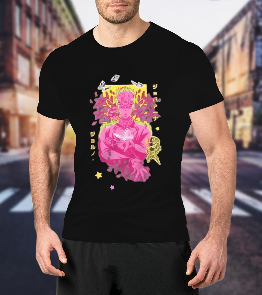 Giorno Giovanna JoJo's Bizarre Adventure Romaji Butterflies Neon Manga T-Shirt