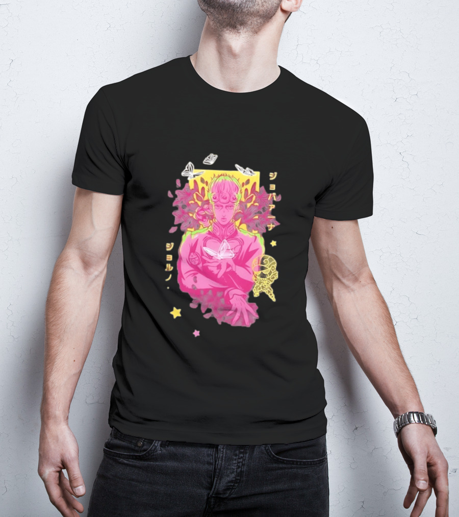 Giorno Giovanna JoJo's Bizarre Adventure Romaji Butterflies Neon Manga T-Shirt