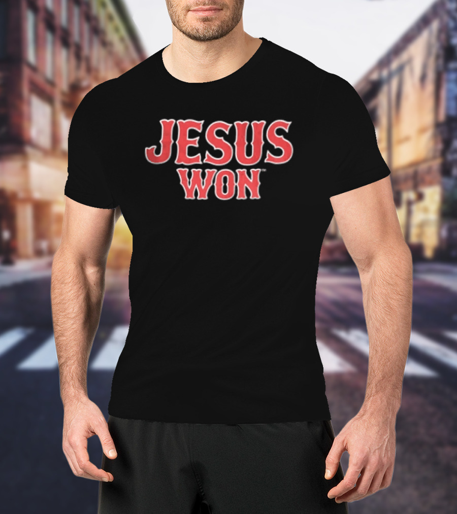 Boston Red Sox MLB Jesus Won Block Lettering Navy White T-Shirt