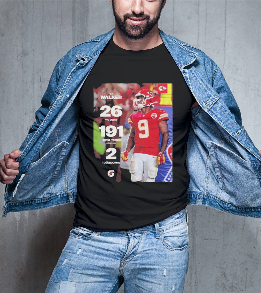 Ken Walker Kansas City Chiefs Career High 26 Touches 191 Total Yards 2 Touchdowns T-Shirt
