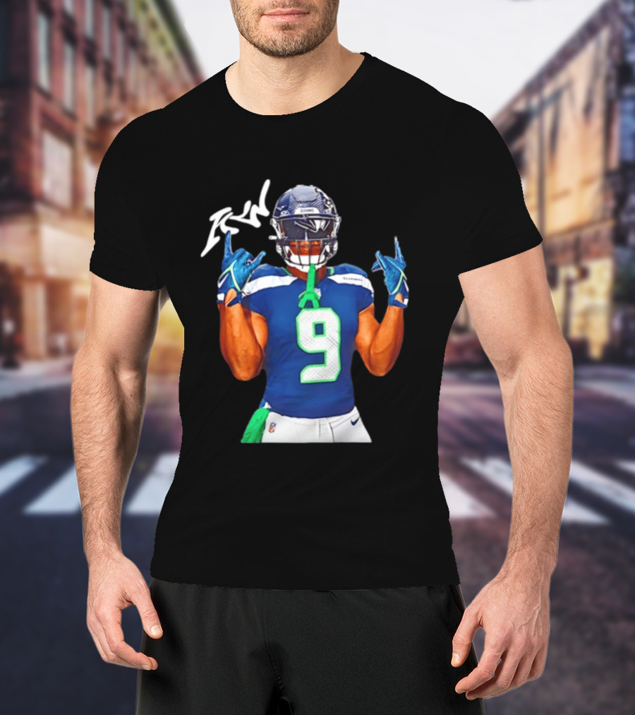 Kenneth Walker Seattle Seahawks Number 9 Hand Gesture Signature T-Shirt
