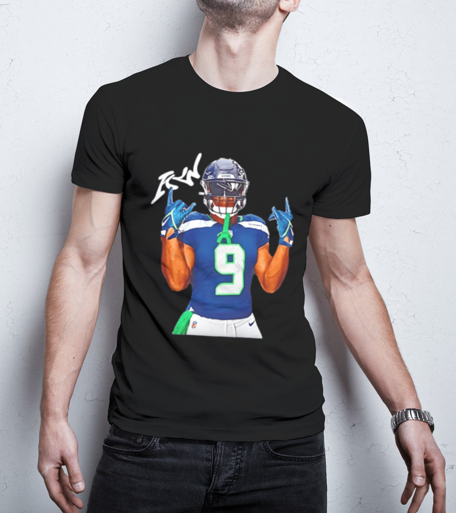 Kenneth Walker Seattle Seahawks Number 9 Hand Gesture Signature T-Shirt