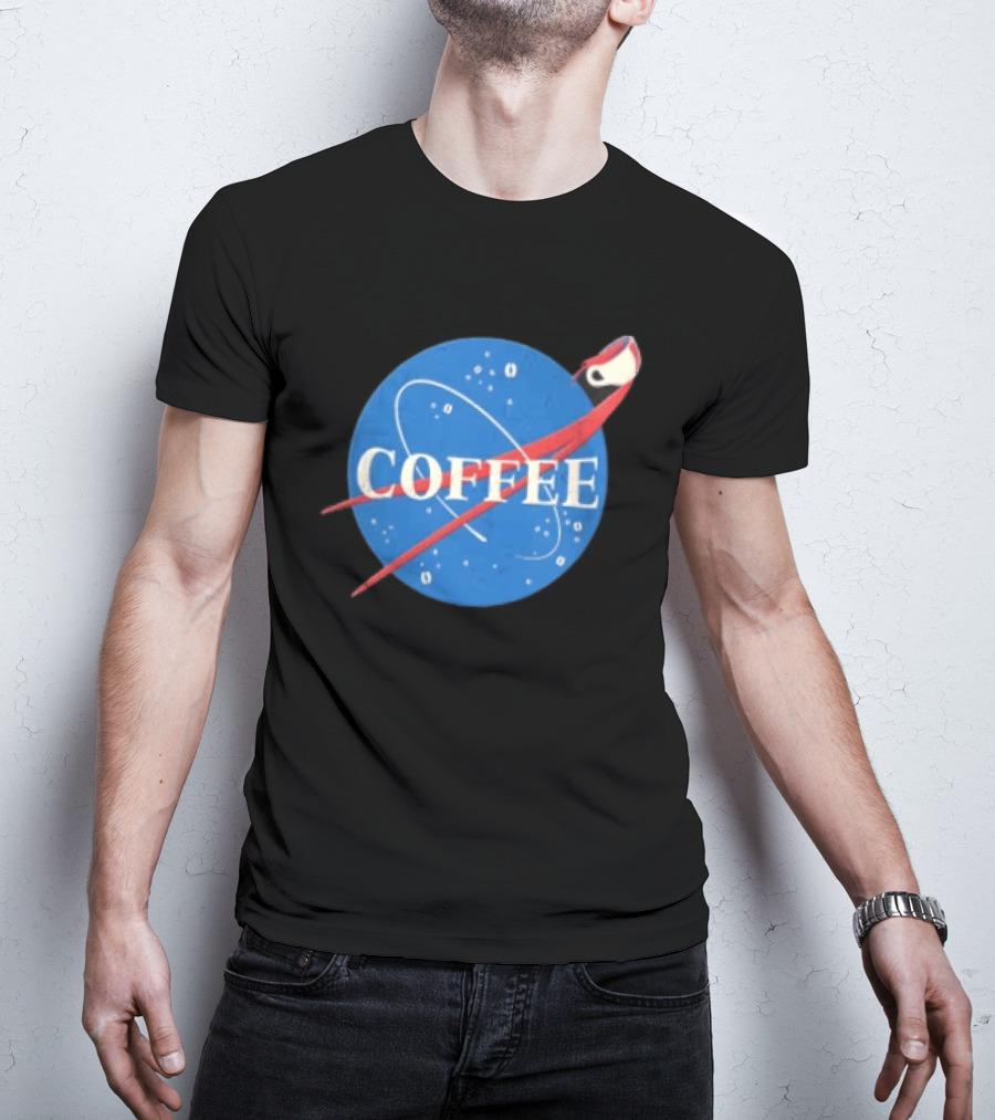 Nasa Coffee Meatball Spilling Cup Orbit Beans Distressed T-Shirt