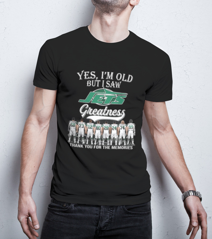 New York Jets Yes I'm Old But I Saw Greatness Thank You For The Memories Mawae Klecko Players Back View T-Shirt