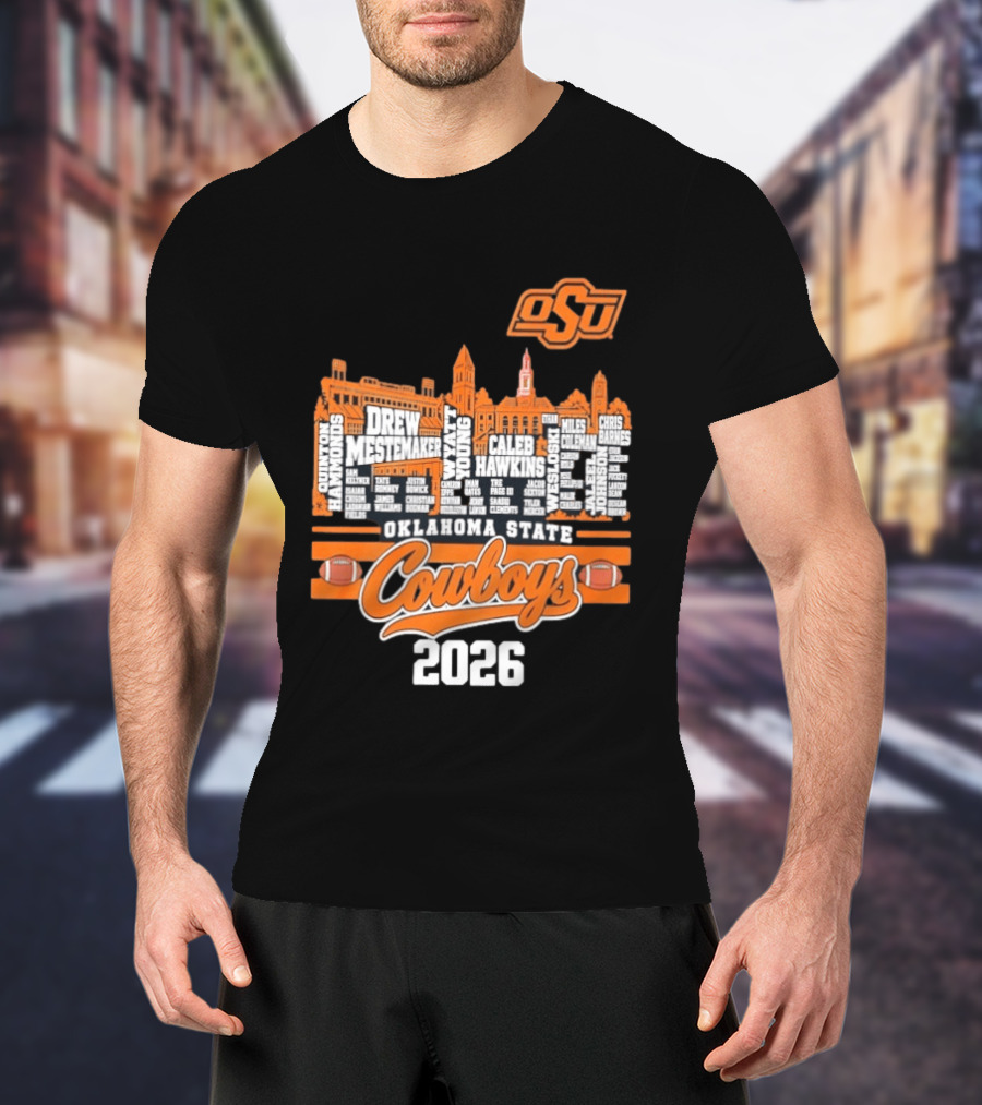 Oklahoma State Cowboys 2026 Player Names Skyline OSU Football T-Shirt
