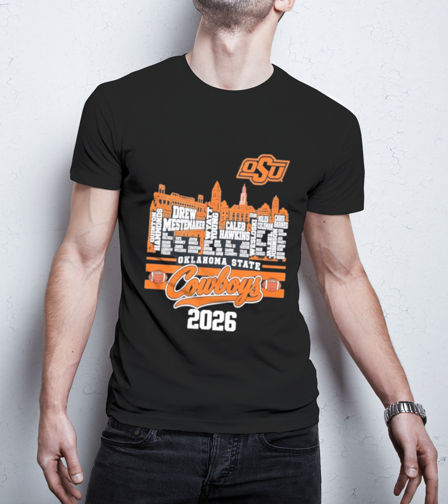 Oklahoma State Cowboys 2026 Player Names Skyline OSU Football T-Shirt