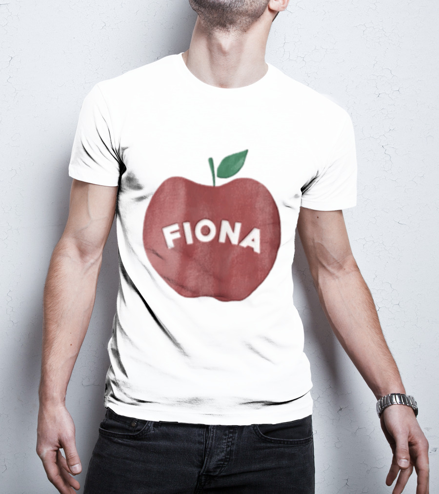 Fiona White Curved Lettering On Watercolor Red Apple With Green Leaf T-Shirt