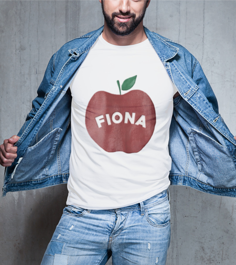 Fiona White Curved Lettering On Watercolor Red Apple With Green Leaf T-Shirt