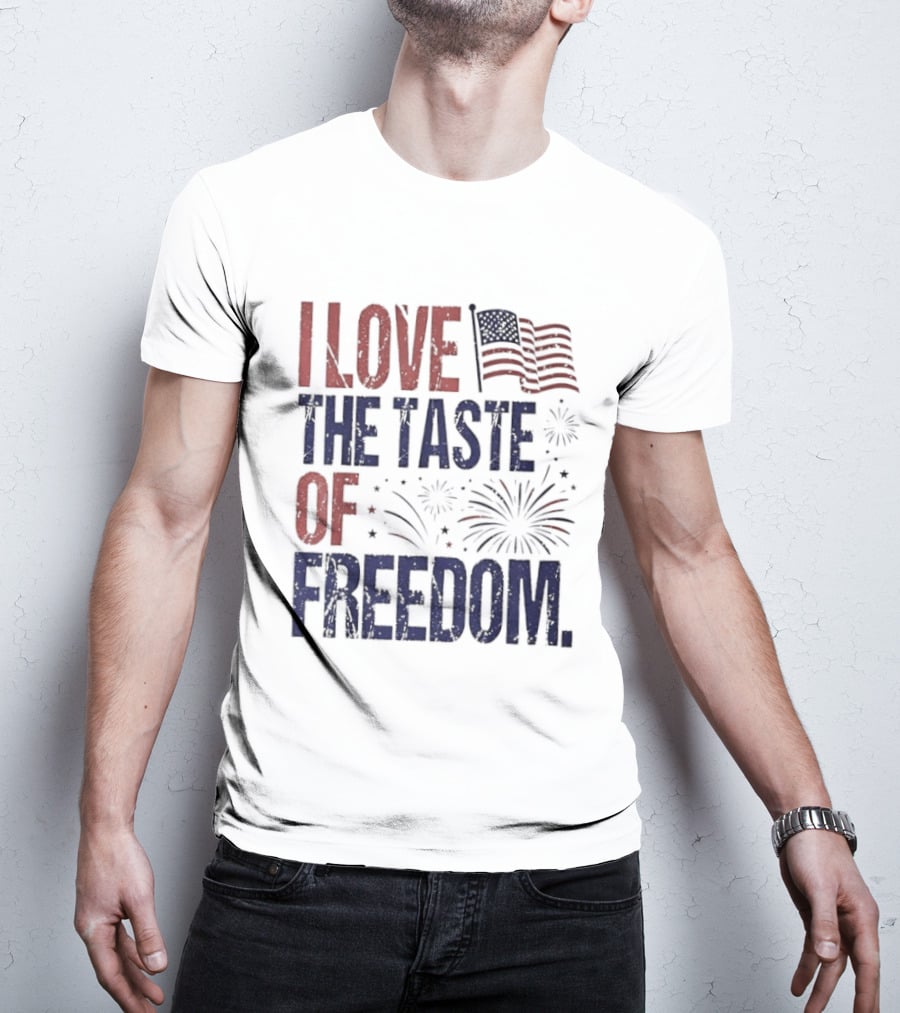 Patriotic I Love The Taste Of Freedom American Flag Fireworks Celebration T-Shirt