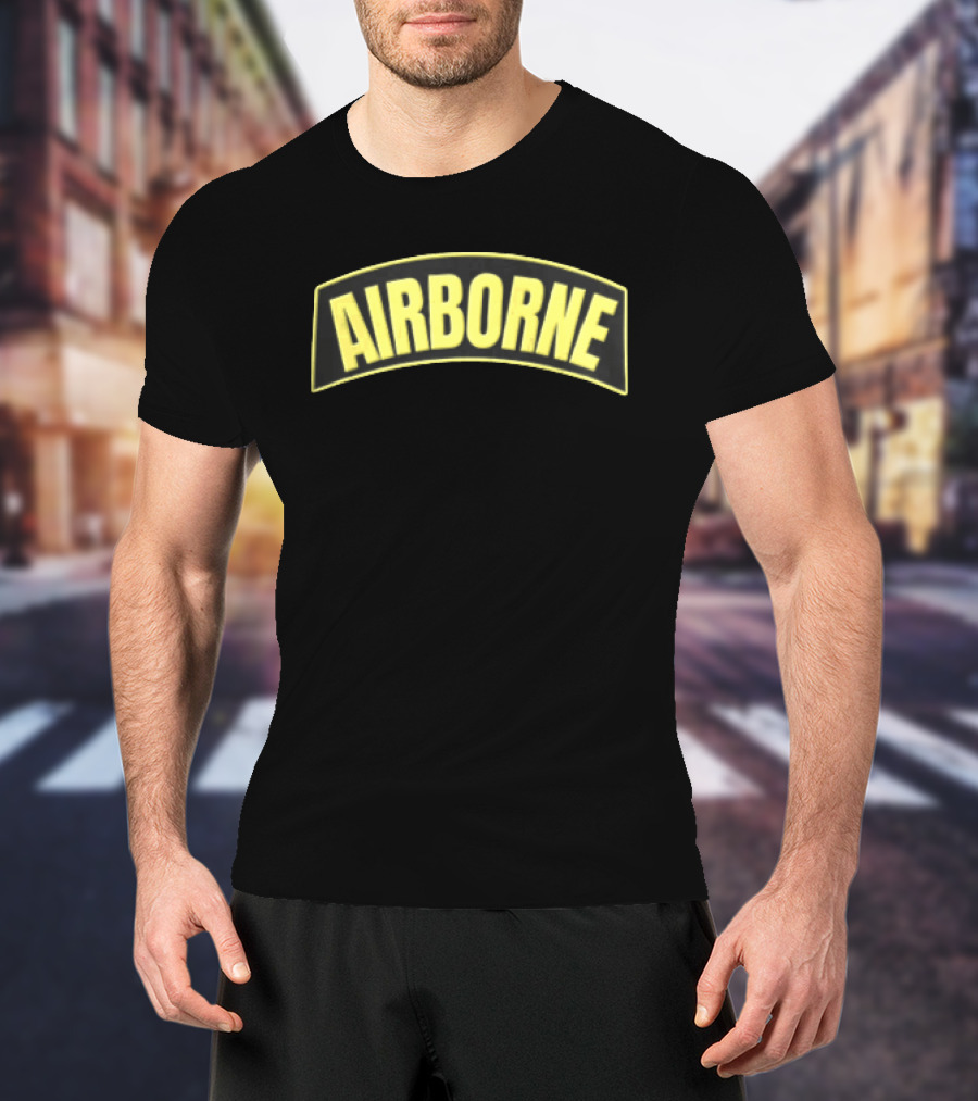 Airborne Yellow Arched Tab Patch Dark Military T-Shirt