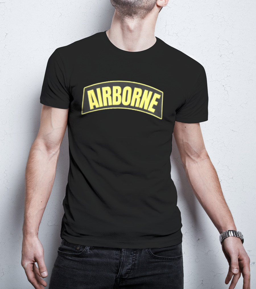 Airborne Yellow Arched Tab Patch Dark Military T-Shirt