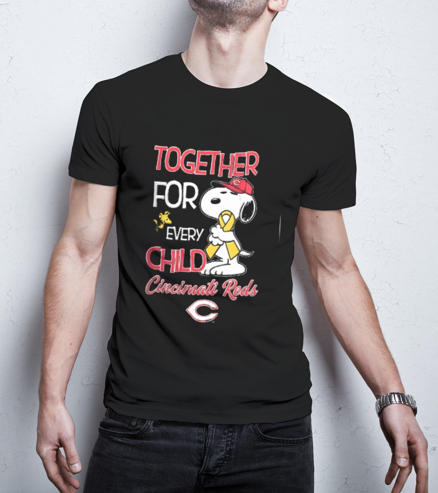 TOGETHER FOR EVERY CHILD Cincinnati Reds Snoopy Woodstock Yellow Ribbon T-Shirt