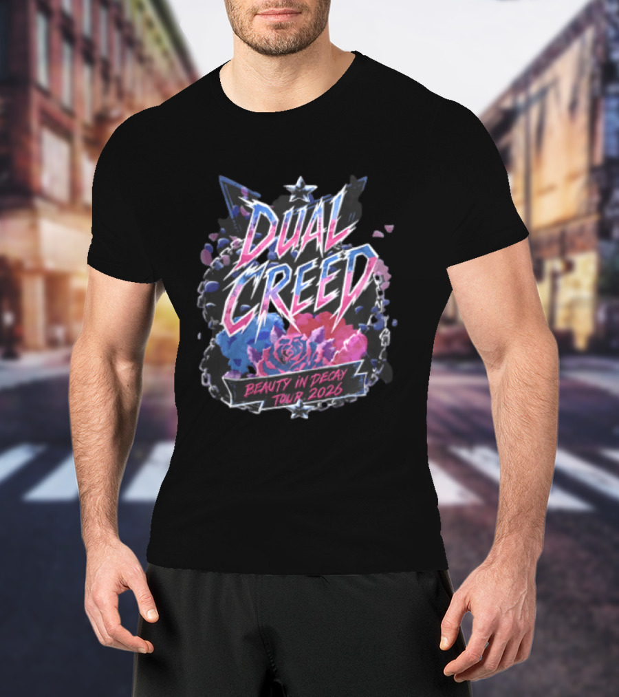 Dual Creed Beauty In Decay Tour 2026 Roses Chains Geometric Triangle Neon T-Shirt
