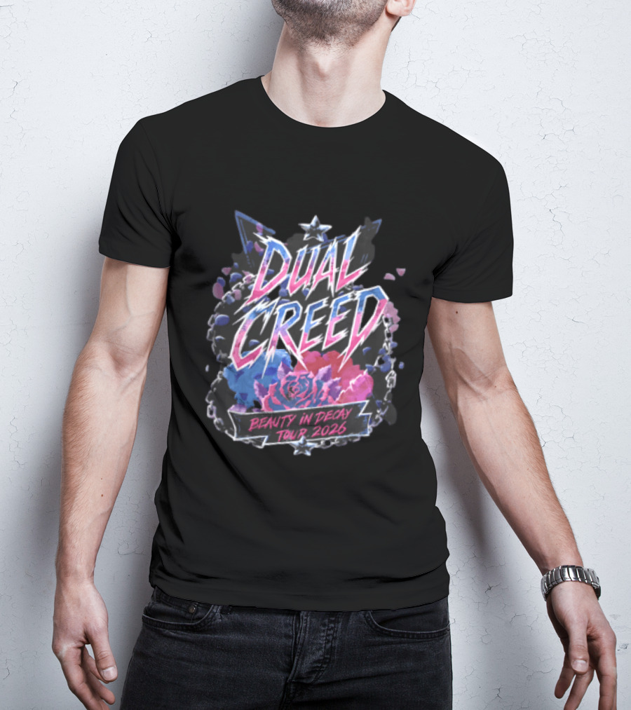 Dual Creed Beauty In Decay Tour 2026 Roses Chains Geometric Triangle Neon T-Shirt