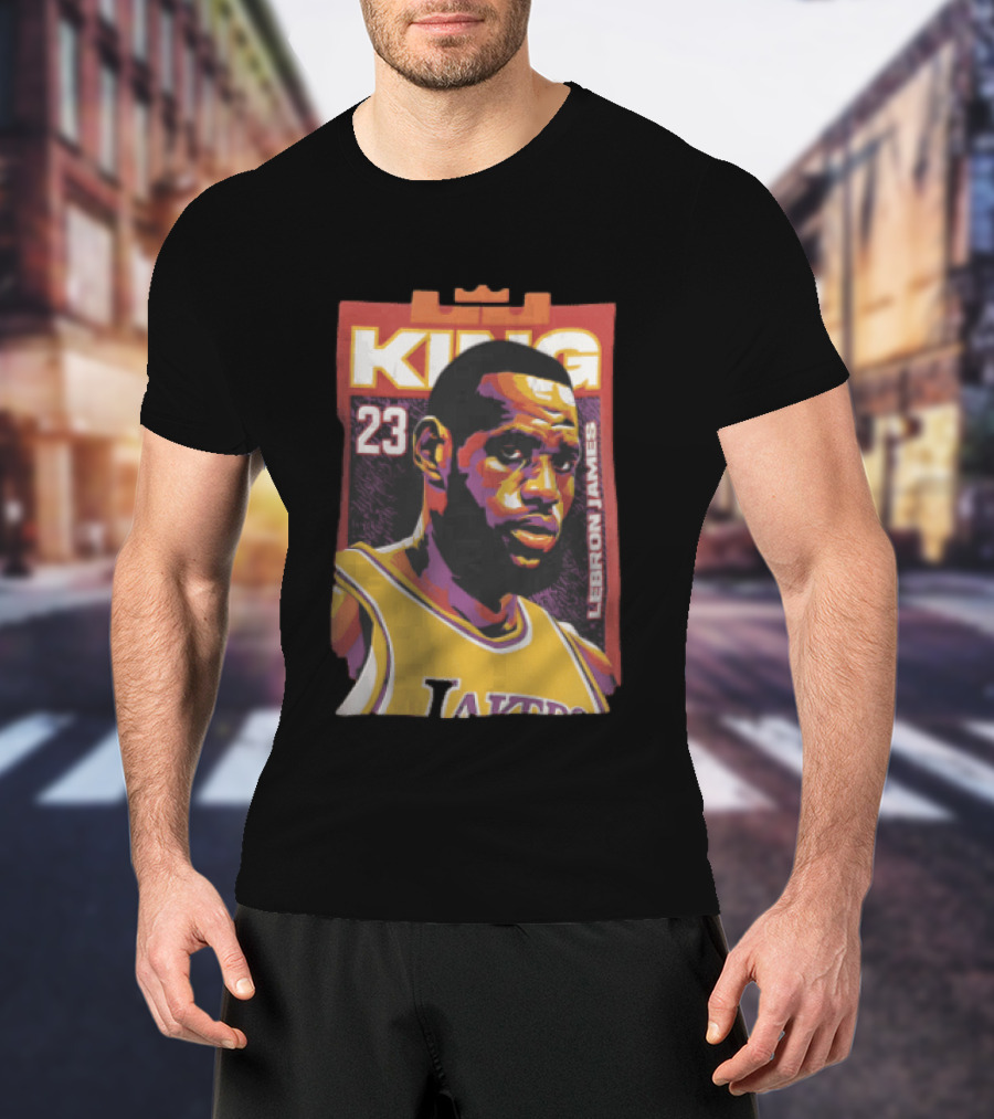 Los Angeles Lakers King 23 LeBron James NBA Pop Vector T-Shirt