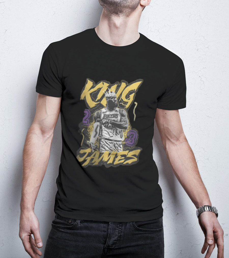 Los Angeles Lakers King James 23 Monochrome Gold Crown NBA T-Shirt