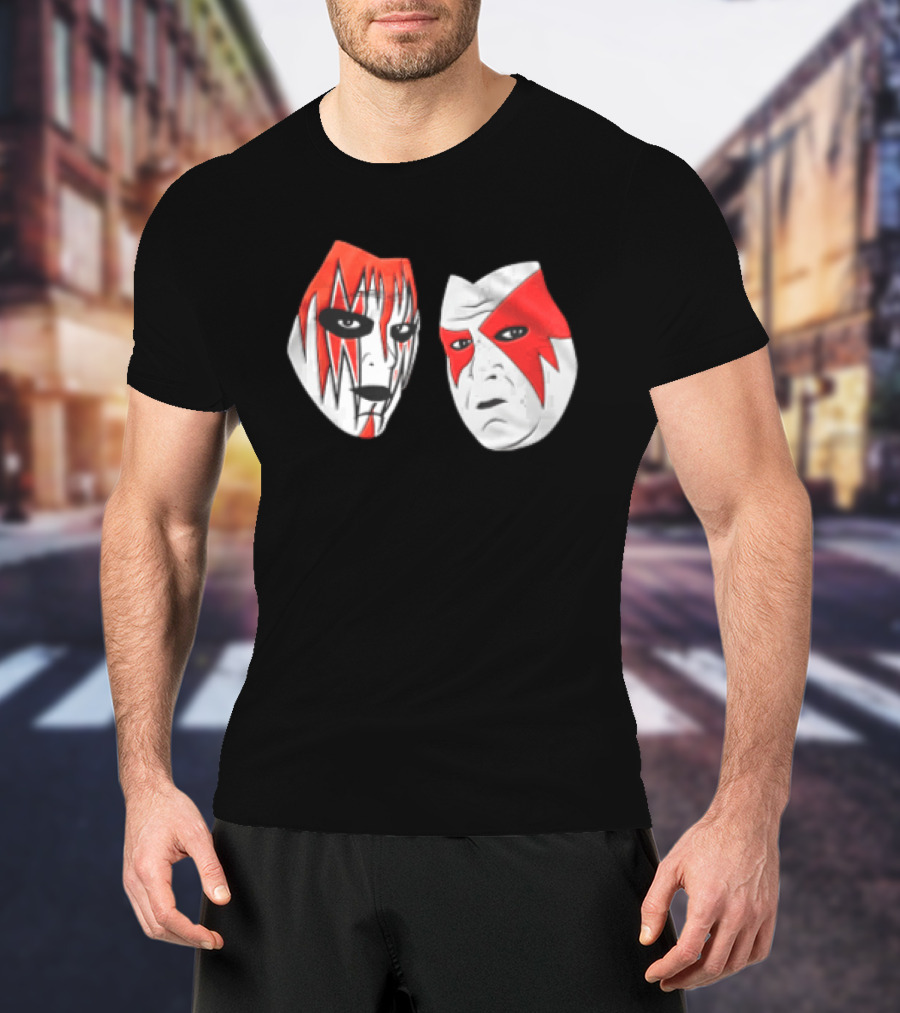 Red And White Face Paint Wrestler Cartoon Caricatures T-Shirt