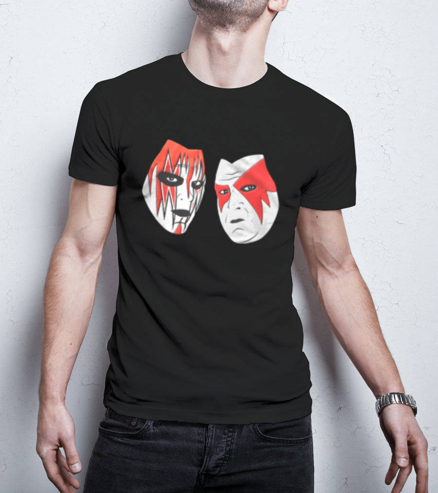 Red And White Face Paint Wrestler Cartoon Caricatures T-Shirt