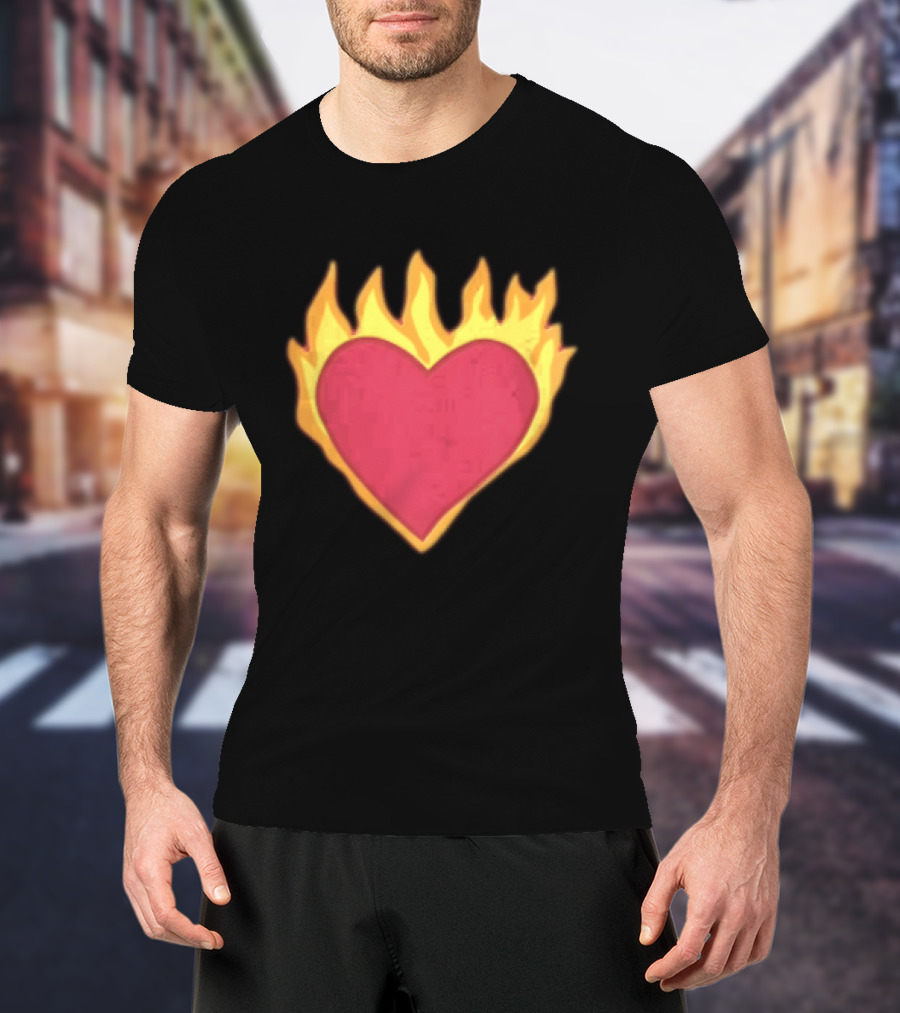 Fiery Heart Cartoon In Yellow Orange Flames T-Shirt