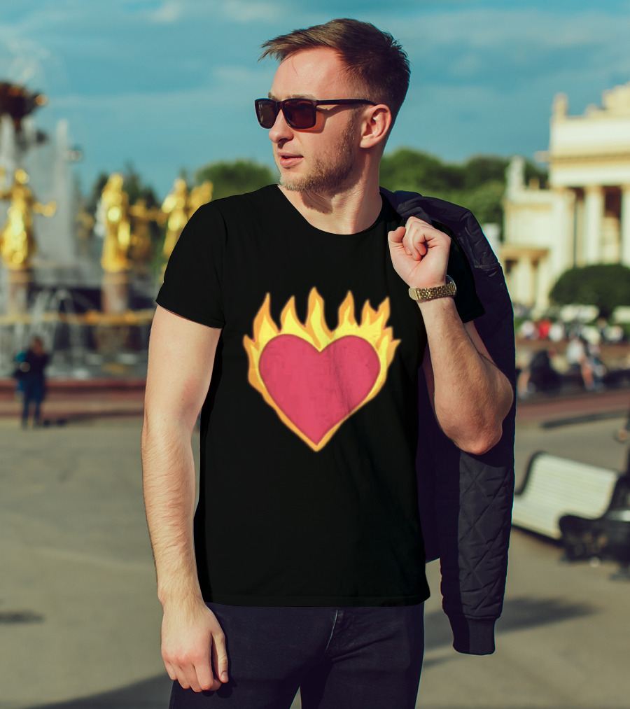 Fiery Heart Cartoon In Yellow Orange Flames T-Shirt