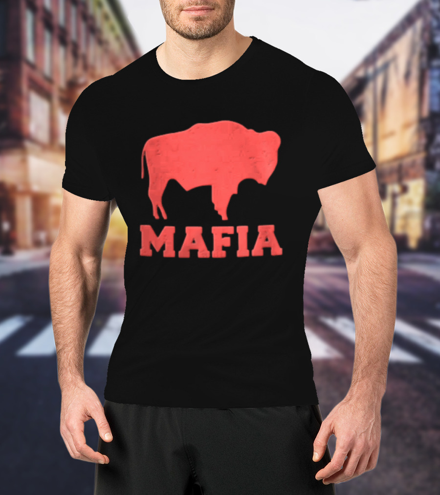 Mafia Distressed Red American Buffalo Bison T-Shirt