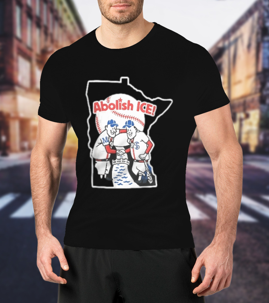Minnesota Twins Abolish ICE Cartoon Players Shaking Hands River State T-Shirt