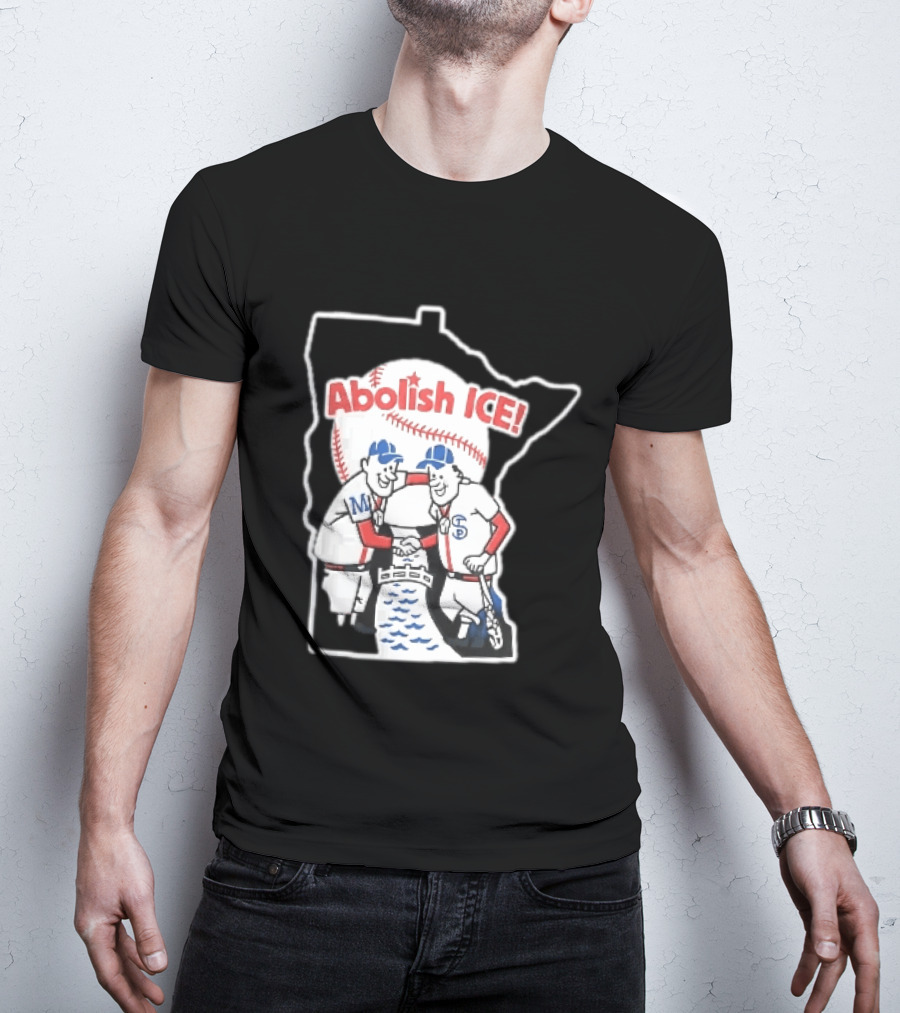 Minnesota Twins Abolish ICE Cartoon Players Shaking Hands River State T-Shirt