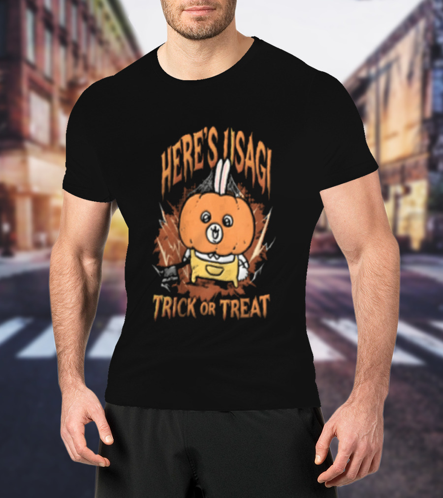 Here's Usagi Trick Or Treat Pumpkin Rabbit With Axe Halloween T-Shirt