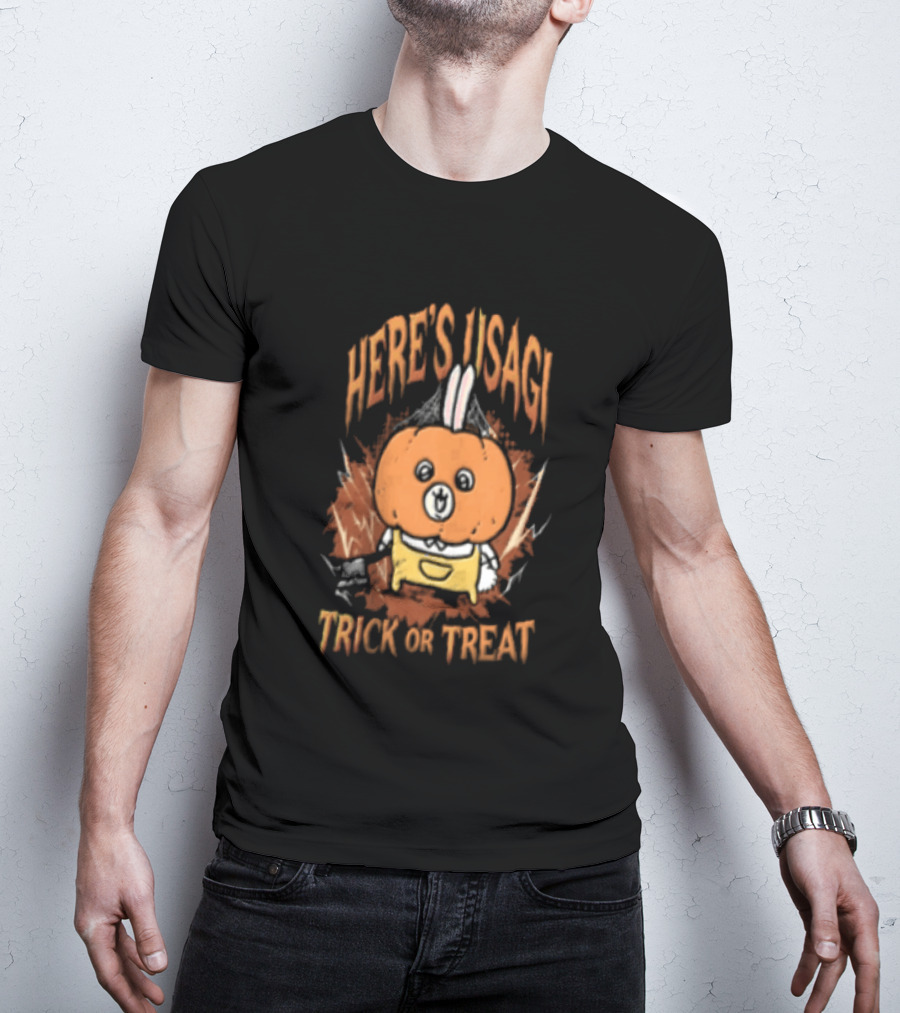 Here's Usagi Trick Or Treat Pumpkin Rabbit With Axe Halloween T-Shirt