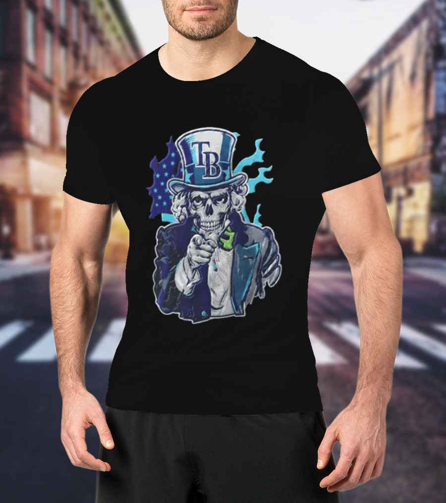 Tampa Bay Rays Skeleton Uncle Sam American Flag T-Shirt