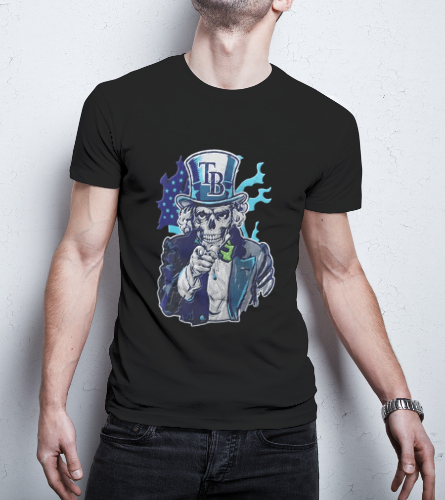 Tampa Bay Rays Skeleton Uncle Sam American Flag T-Shirt