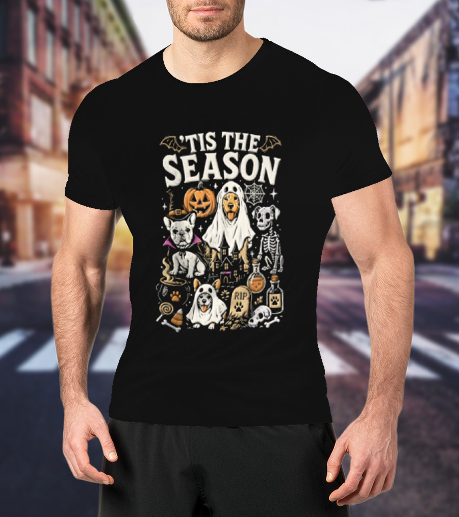 Tis The Season Halloween Dogs Ghost Pumpkin Festive Celebration T-Shirt