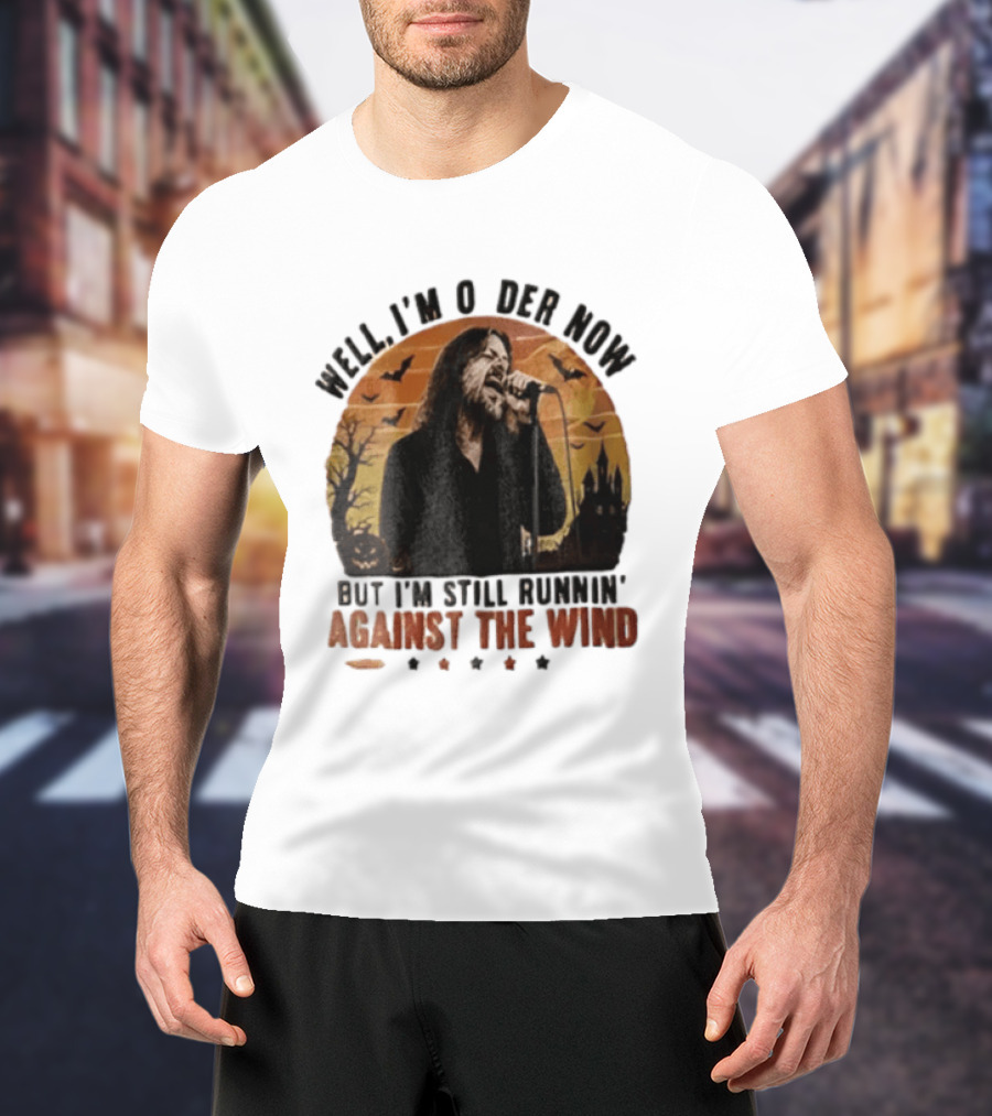 Well I'm Older Now But I'm Still Runnin' Against The Wind Bearded Singer Halloween Sunset Castle T-Shirt