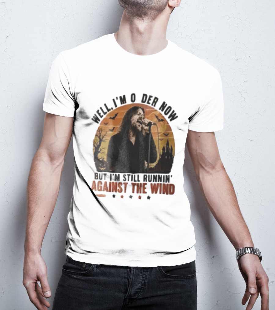 Well I'm Older Now But I'm Still Runnin' Against The Wind Bearded Singer Halloween Sunset Castle T-Shirt