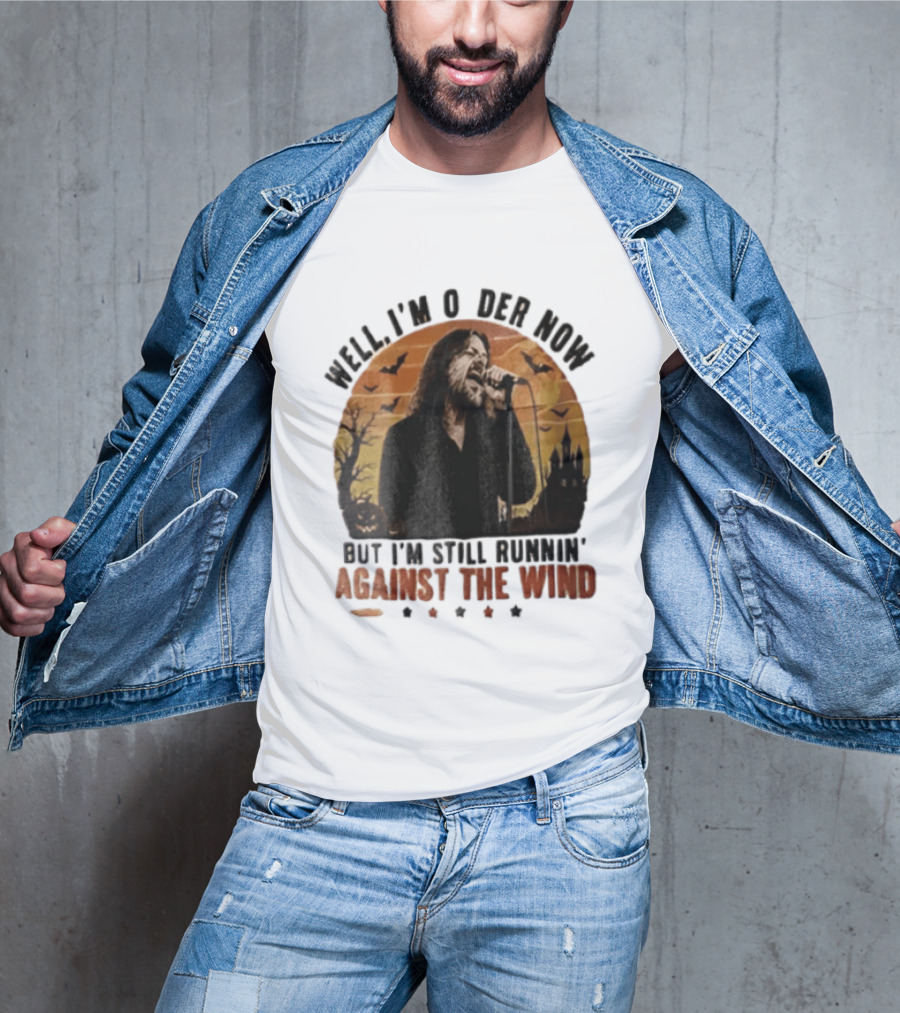 Well I'm Older Now But I'm Still Runnin' Against The Wind Bearded Singer Halloween Sunset Castle T-Shirt