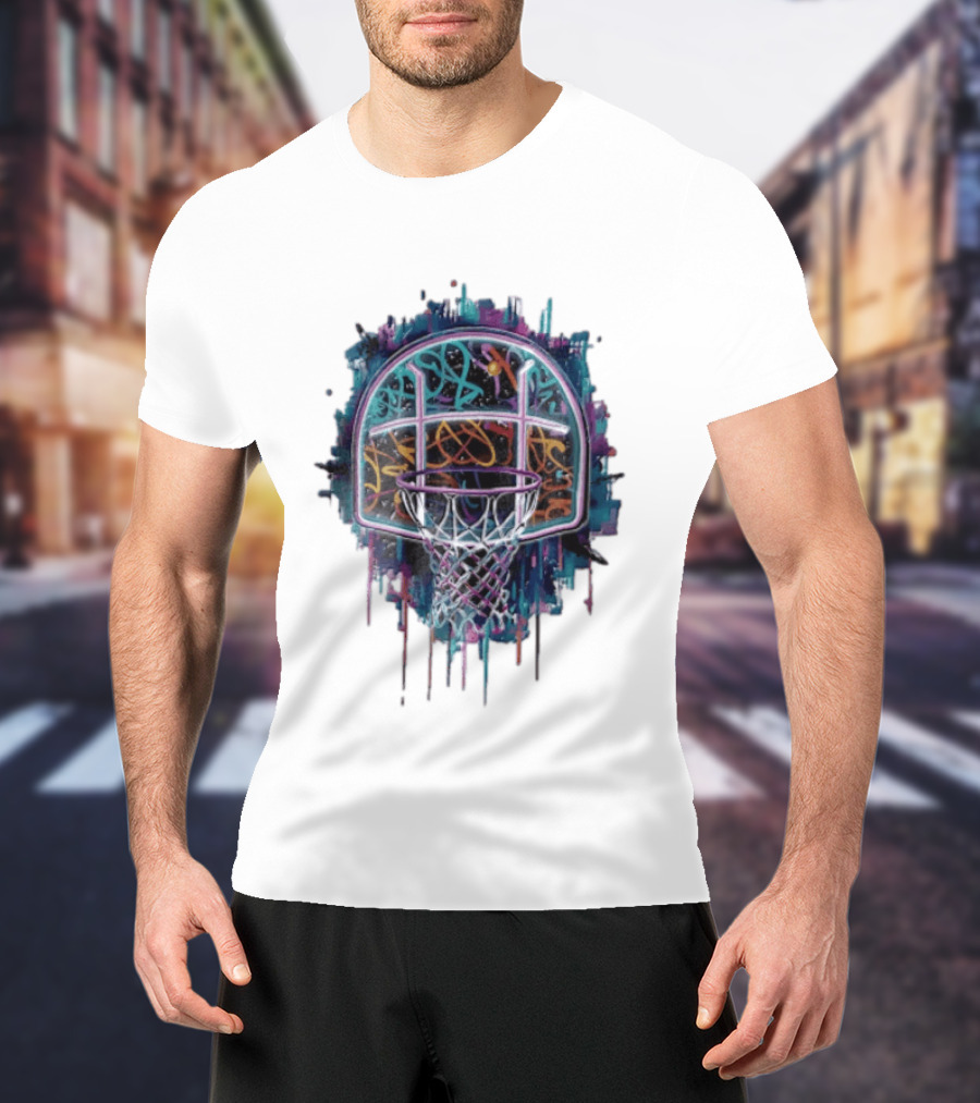 Neon Graffiti Basketball Backboard Dripping Multicolor T-Shirt