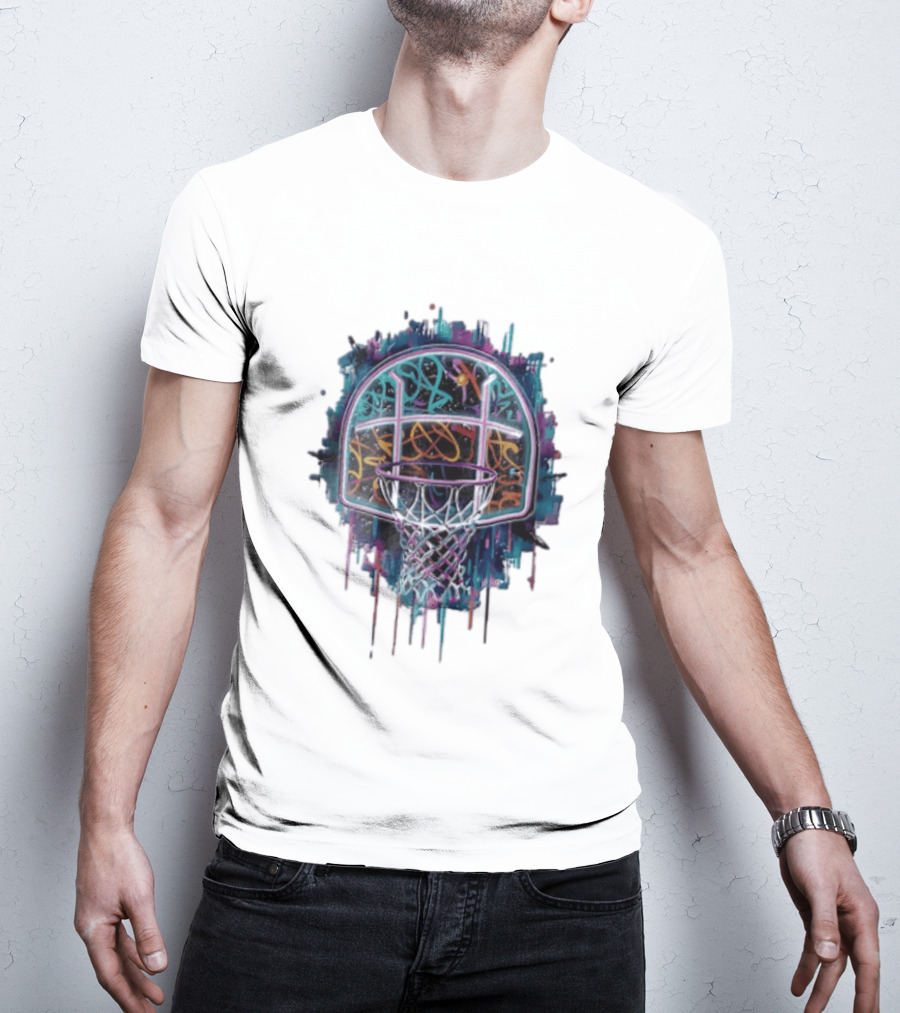 Neon Graffiti Basketball Backboard Dripping Multicolor T-Shirt