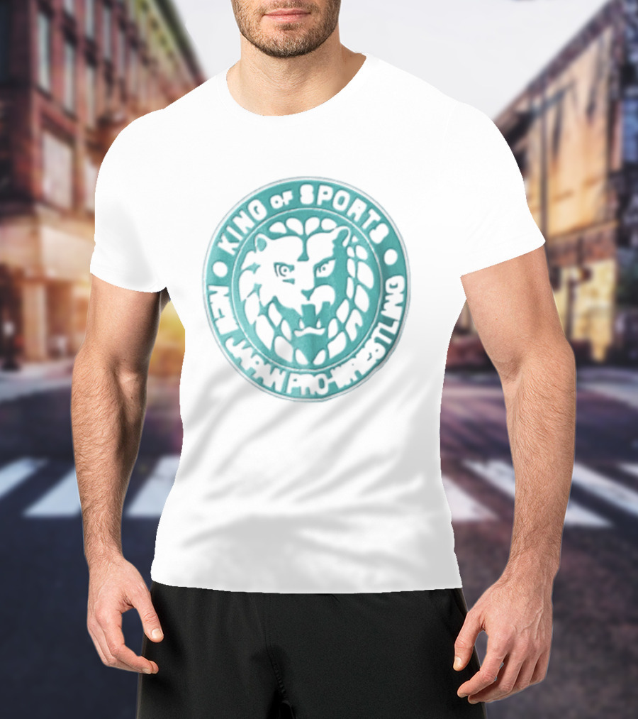 New Japan Pro Wrestling King Of Sports Teal Circular Lion Head T-Shirt